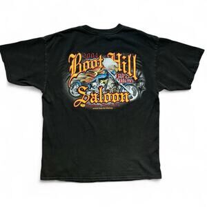 Vintage Y2K Boot Hill Saloon Motorcycles T Shirt L 2004 Bike Week Flames Eagle